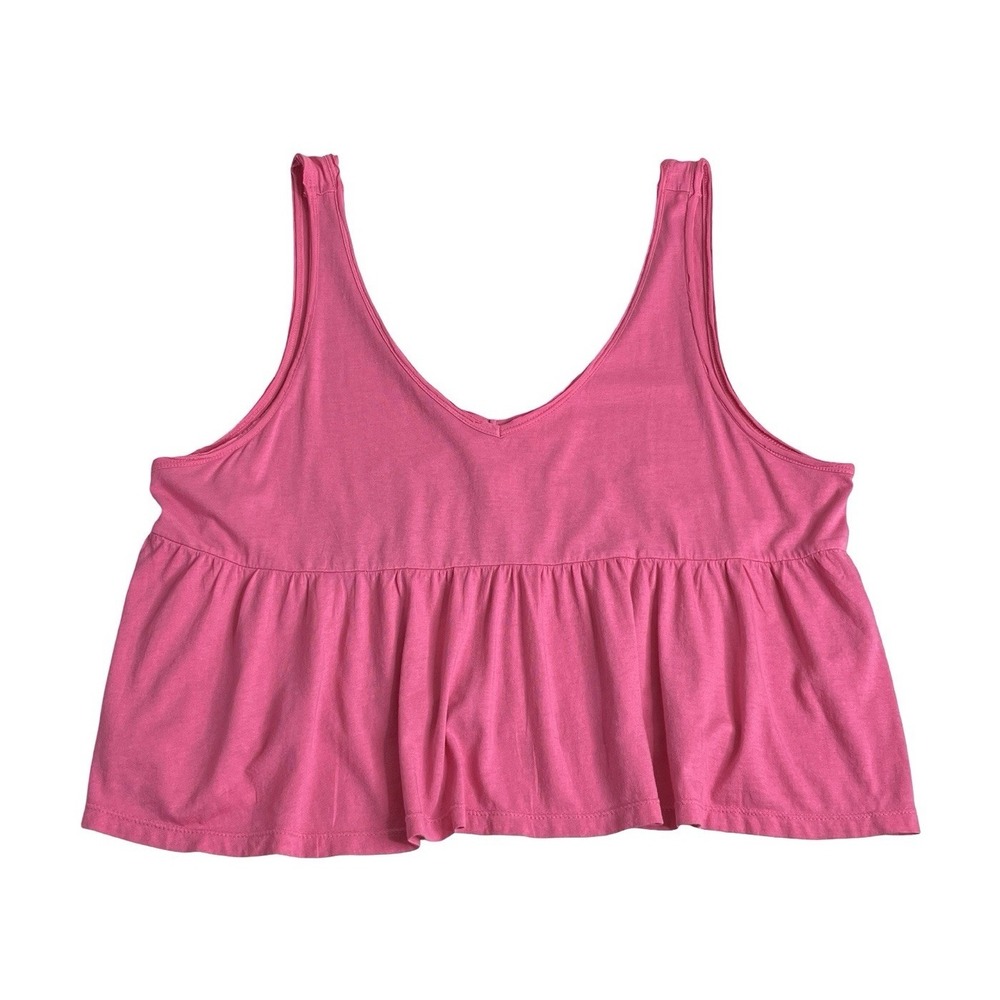 Abound Cropped Tank Top Womens XL Pink Boxy Flowy Peplum Waist Raw Hem Boho Chic